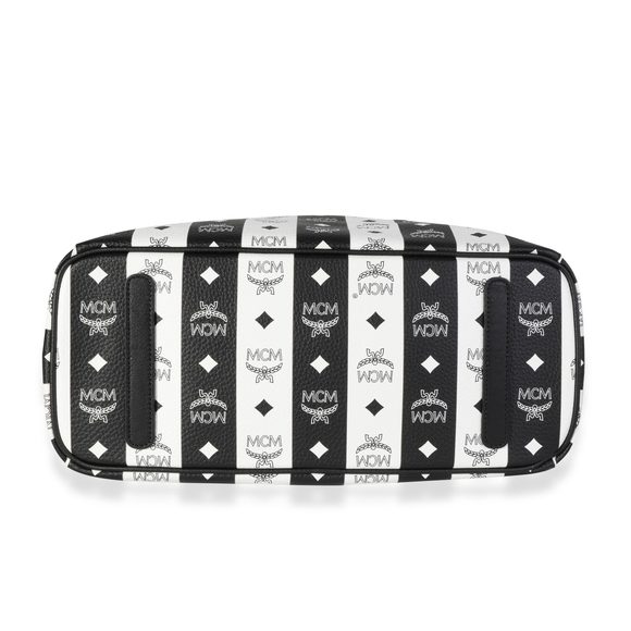 MCM Black & White Striped Visetos Large Reversible Tote - Picture 4 of 7